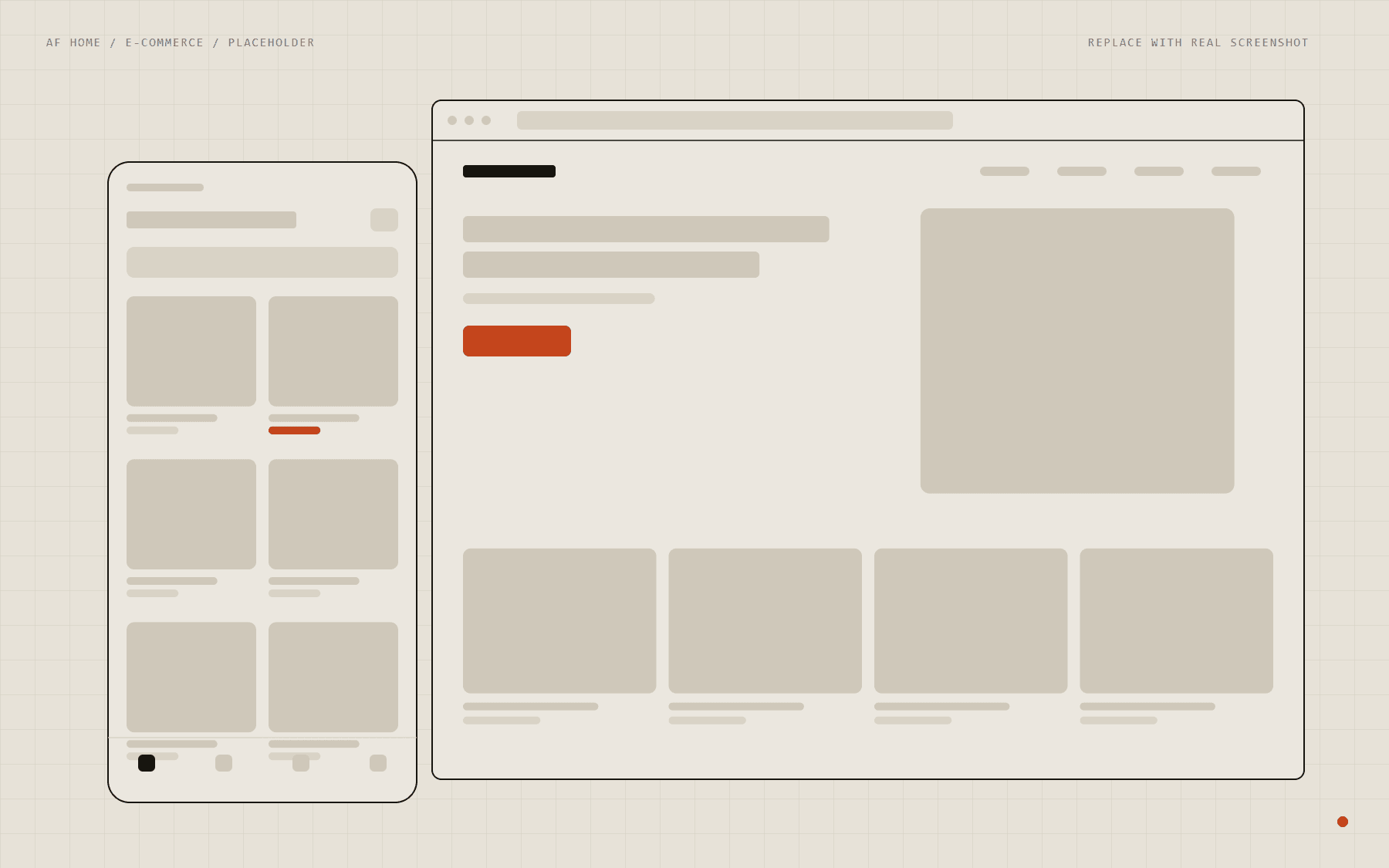 Wireframe placeholder for the AF Home mobile app and website